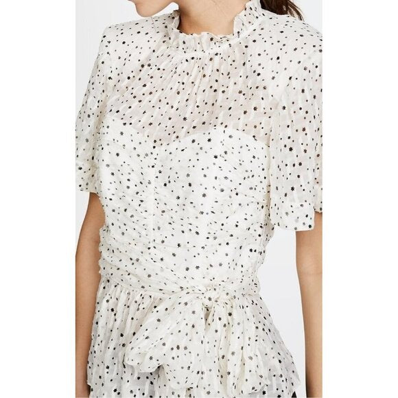 Rebecca Taylor Women's Size US6 Small Snow Combo White Black Star Blouse Tie Top - view 4