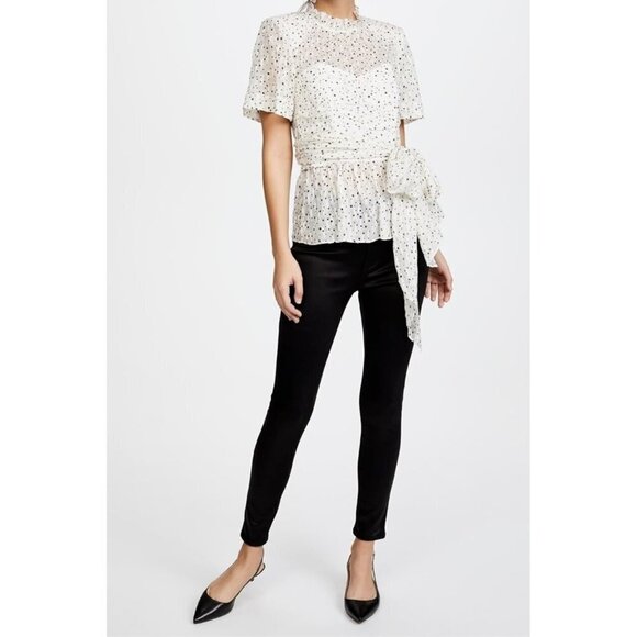 Rebecca Taylor Women's Size US6 Small Snow Combo White Black Star Blouse Tie Top - view 2