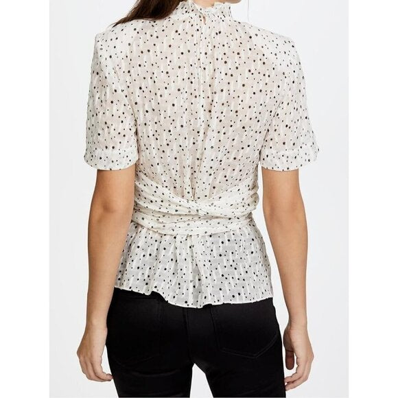 Rebecca Taylor Women's Size US6 Small Snow Combo White Black Star Blouse Tie Top - view 5