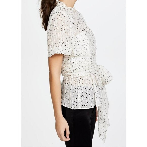 Rebecca Taylor Women's Size US6 Small Snow Combo White Black Star Blouse Tie Top - view 3