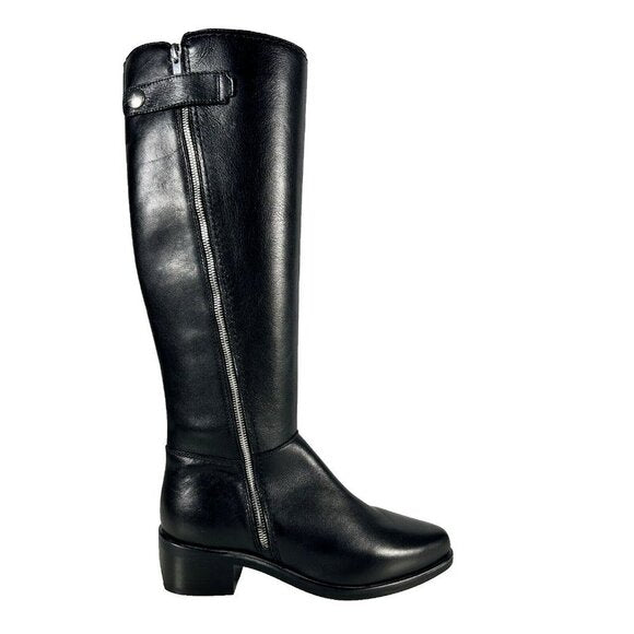 Aquatalia Women's Size US 8M Black Geovanna Boot Tall Leather Zipper Boot $890