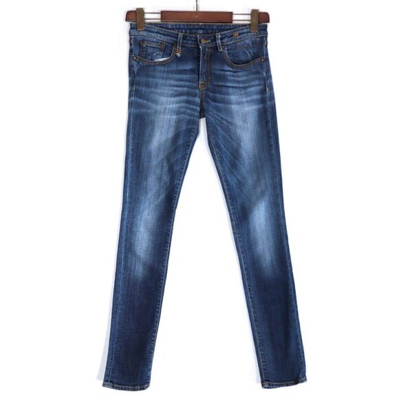 R13 Women's Size 27 Blue Skinny Jeans Low-Rise Faded 5 Pocket Slim Italian Denim