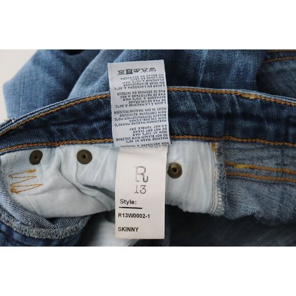 R13 Women's Size 27 Blue Skinny Jeans Low-Rise Faded 5 Pocket Slim Italian Denim - view 5