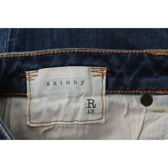 R13 Women's Size 27 Dark Blue Skinny Jeans Low-Rise Faded 5 Pocket Italian Denim - view 3