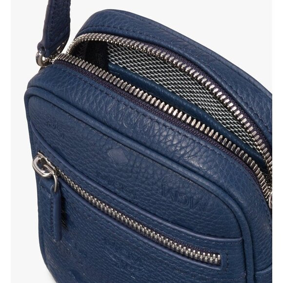 MCM Worldwide Unisex Cobalt Blue Tivitat Crossbody Belt Bag Logo Leather Sling - view 2