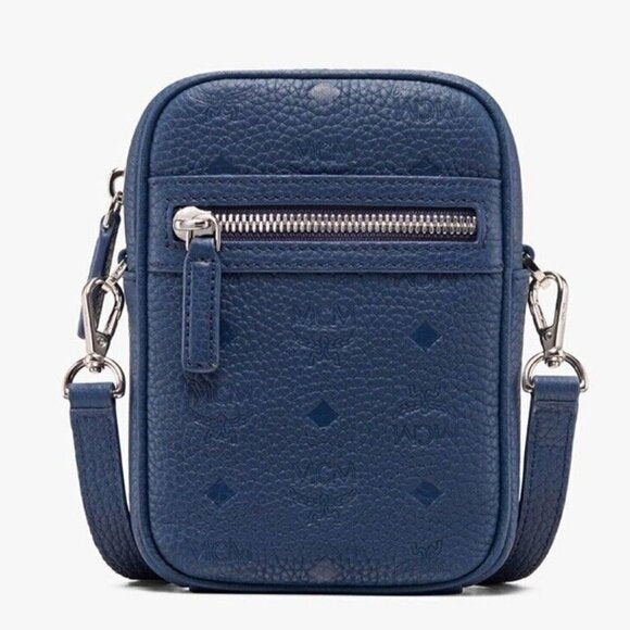 MCM Worldwide Unisex Cobalt Blue Tivitat Crossbody Belt Bag Logo Leather Sling