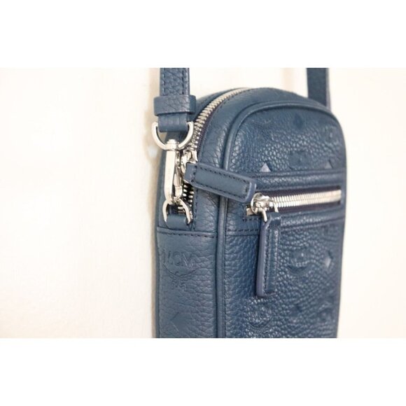 MCM Worldwide Unisex Cobalt Blue Tivitat Crossbody Belt Bag Logo Leather Sling - view 5