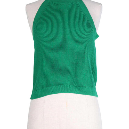& Other Stories Small Green Ribbed Knit Fitted Halter Knit Top Sleeveless Cotton - view 2