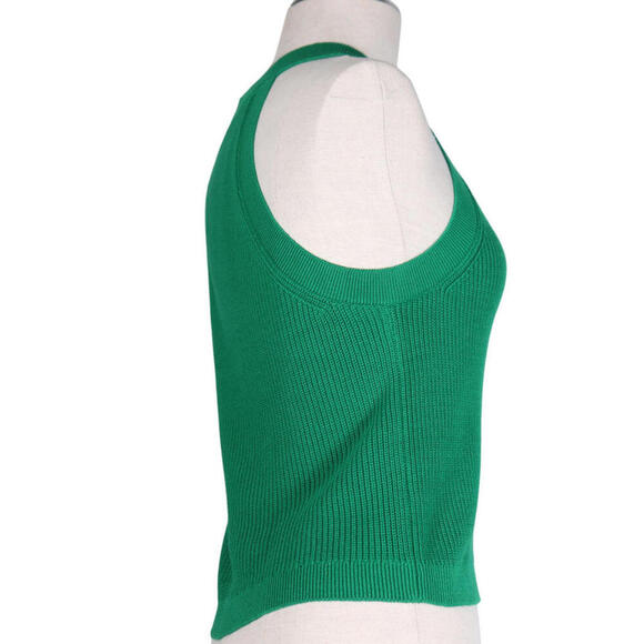 & Other Stories Small Green Ribbed Knit Fitted Halter Knit Top Sleeveless Cotton - view 5