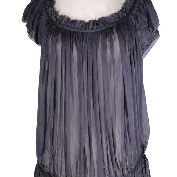 Miki Mialy Paris Black Silk Sheer Pleated Dress FR42 US8-10 Made in France $450 - view 4
