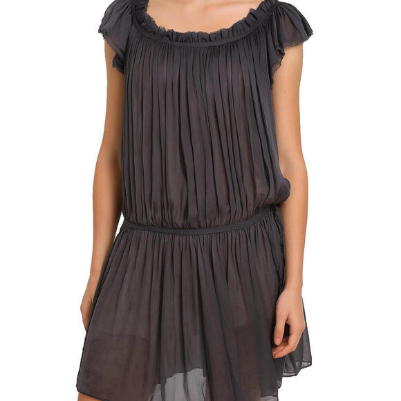 Miki Mialy Paris Black Silk Sheer Pleated Dress FR42 US8-10 Made in France $450
