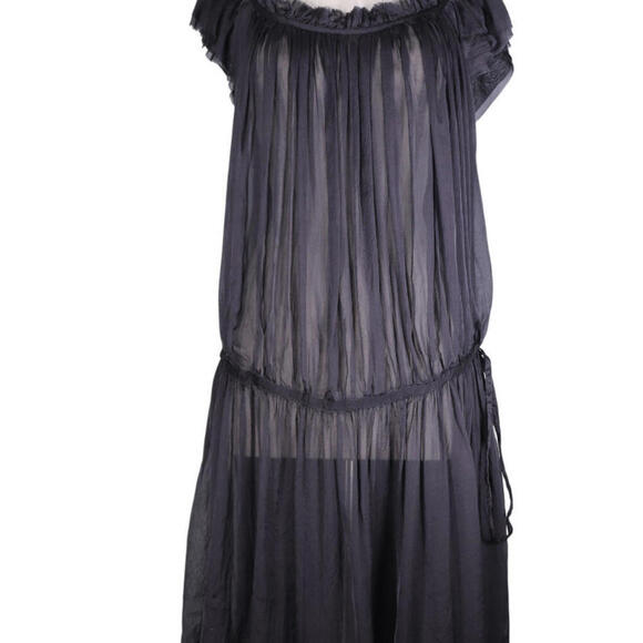 Miki Mialy Paris Black Silk Sheer Pleated Dress FR42 US8-10 Made in France $450 - view 3