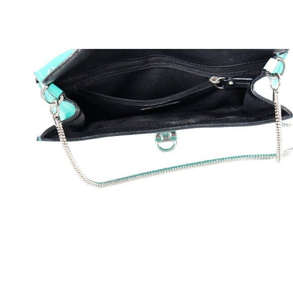 Milly Women's Small Teal Green Crossbody Purse Leather Chain Strap Clutch Bag - view 5