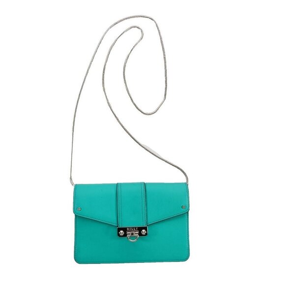 Milly Women's Small Teal Green Crossbody Purse Leather Chain Strap Clutch Bag