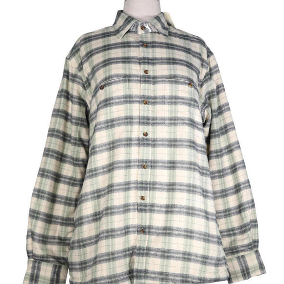Lee Valley Unisex  XS Ecru Green Check Flannel Fleece Lined Shirt Jacket LV5 NWT - view 4