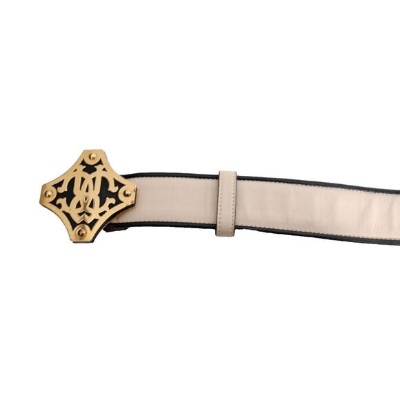 Roberto Cavalli Women's Size 38 XS US2 Ivory Black Gold Belt Logo Buckle Belt - view 5