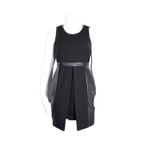 Lamarque Women US4 S Black Sandy Dress Pleated Leather Front Slit Skirt Mini NWT - view 3