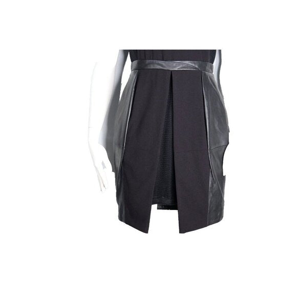 Lamarque Women US4 S Black Sandy Dress Pleated Leather Front Slit Skirt Mini NWT - view 5