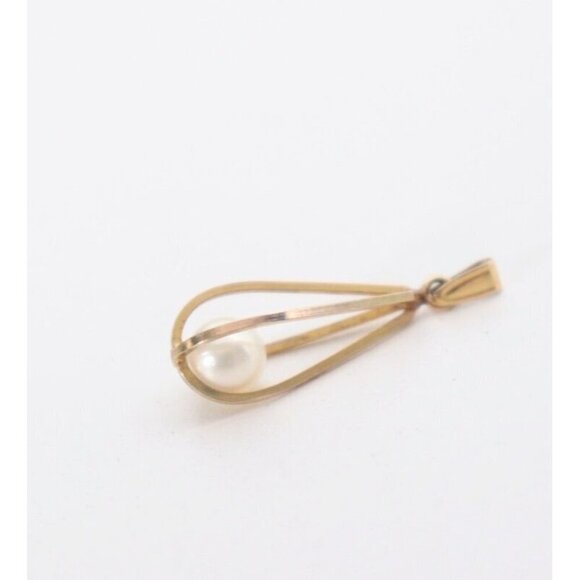 Handmade Ladies Unmarked 14K Yellow Gold Wire Caged Ocean Pearl Pendant Vintage - view 4