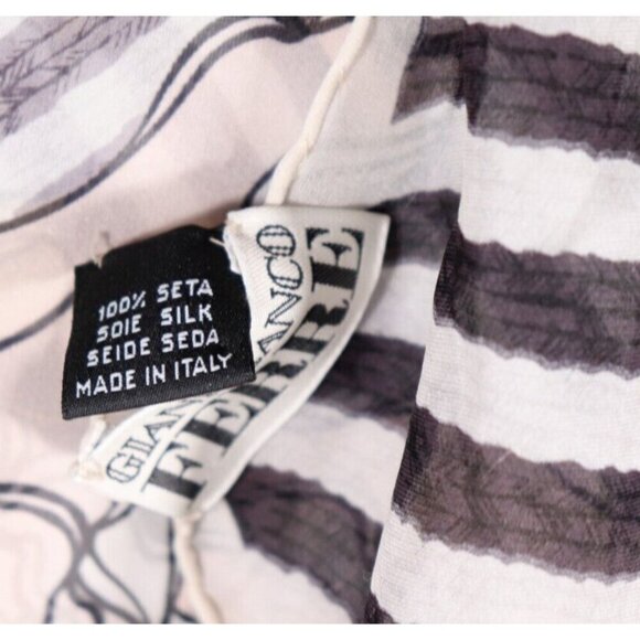 Gianfranco Ferre Unisex Large Black White Chevron Floral Silk Scarf 174 x 35 cm - view 4