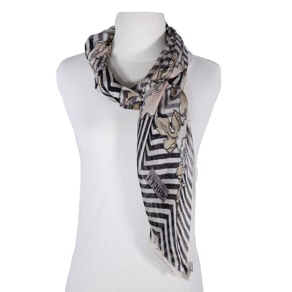 Gianfranco Ferre Unisex Large Black White Chevron Floral Silk Scarf 174 x 35 cm - view 5