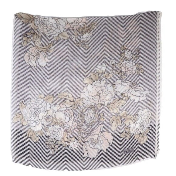 Gianfranco Ferre Unisex Large Black White Chevron Floral Silk Scarf 174 x 35 cm - view 2