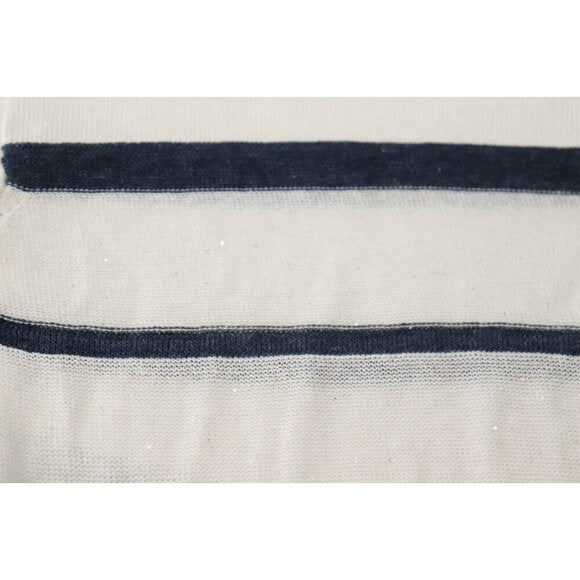 Rani Arabella Womens Large Navy Blue Ivory Sequin Striped Sweater Linen Pullover - view 5