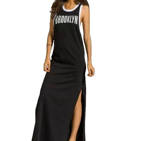 Chaser Women Size Medium Black Brooklyn Graphic Cotton Side-Slit Maxi Tank Dress - view 3