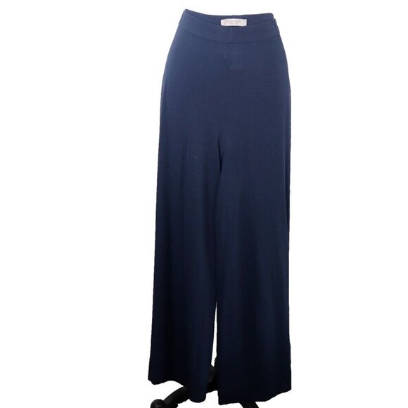 D. Exterior Women's Size XL Navy Blue Elastic Waist Wide Leg Knit Crop Pants - view 2