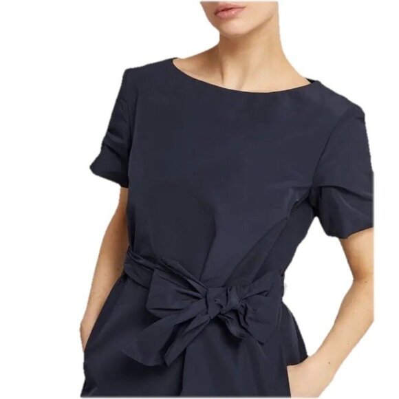 Weekend Max Mara Women XL Navy Blue Nicola Taffeta Belt Mini Dress Short Sleeve - view 2