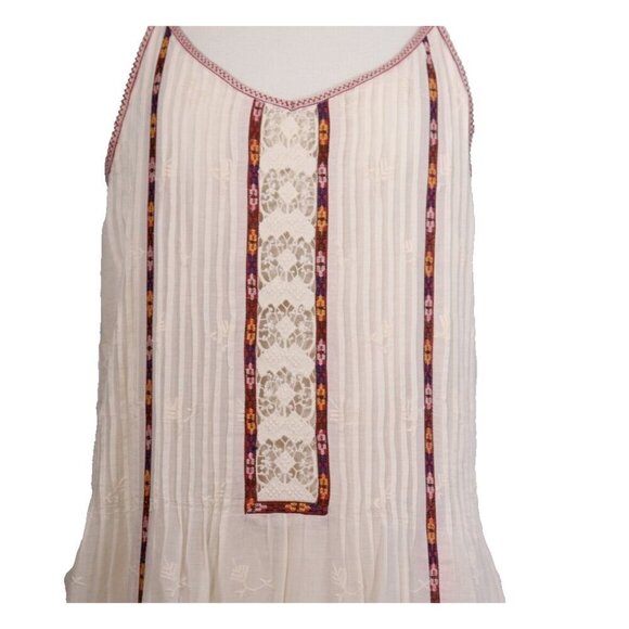 Joie Womens Cream Red Small Horlane Dress Embroidered V Neck Pleated 100% Cotton - view 4