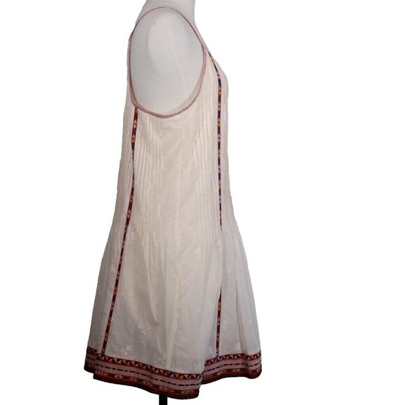 Joie Womens Cream Red Small Horlane Dress Embroidered V Neck Pleated 100% Cotton - view 5