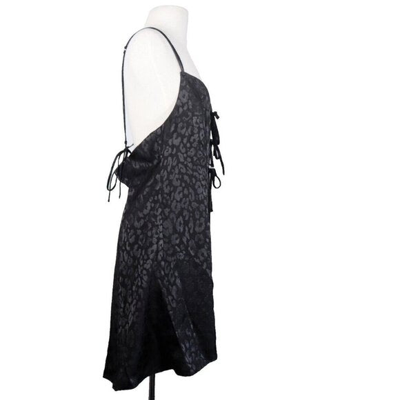 Free People Intimately Women's L Black Bow-Dacious Mini Slip Dress Leopard Print - view 4