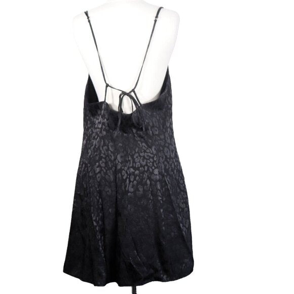 Free People Intimately Women's L Black Bow-Dacious Mini Slip Dress Leopard Print - view 5