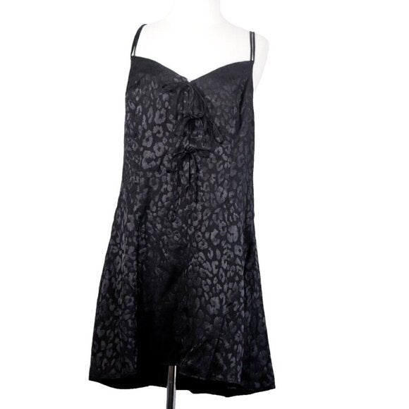 Free People Intimately Women's L Black Bow-Dacious Mini Slip Dress Leopard Print - view 3