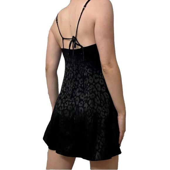 Free People Intimately Women's L Black Bow-Dacious Mini Slip Dress Leopard Print - view 2