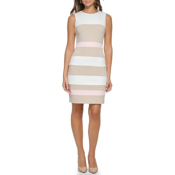 Tommy Hilfiger Women's US 8 Colorblock Scuba Crepe Sheath Dress Sleeveless NWT