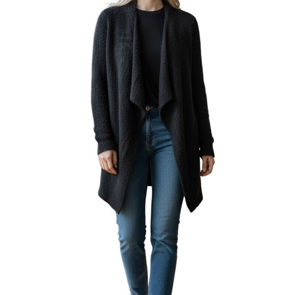 Barefoot Dreams Women’s S/M Black Island Wrap Drape Front Cardigan Knit Sweater