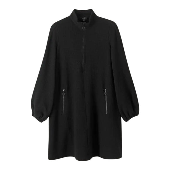 ME+EM Zip Front Dress Women's US 4 Black Textured Long Sleeve Mini Shift Dress