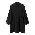 ME+EM Zip Front Dress Women's US 4 Black Textured Long Sleeve Mini Shift Dress