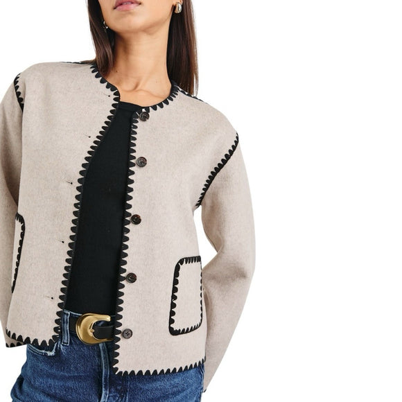 Rails Melanie Oatmeal Wool Blend Jacket Beige Black Trim Women Small Wool Coat - view 2