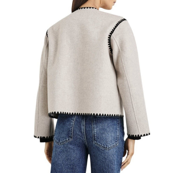 Rails Melanie Oatmeal Wool Blend Jacket Beige Black Trim Women Small Wool Coat - view 5