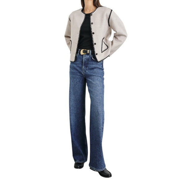 Rails Melanie Oatmeal Wool Blend Jacket Beige Black Trim Women Small Wool Coat - view 4
