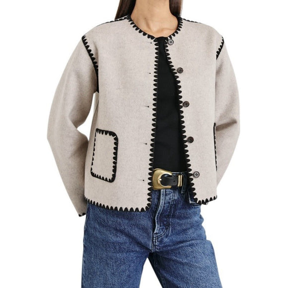 Rails Melanie Oatmeal Wool Blend Jacket Beige Black Trim Women Small Wool Coat - view 3