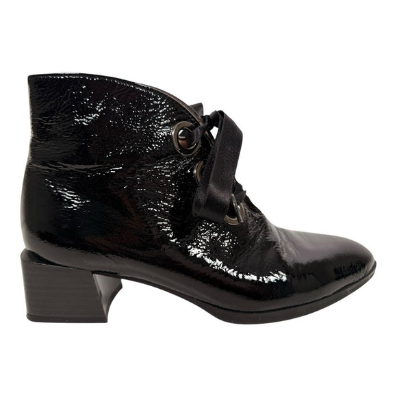 Hispanitas Black Patent Leather Ankle Boots Women 37.5 Block Heel Lace Up Spain - view 3