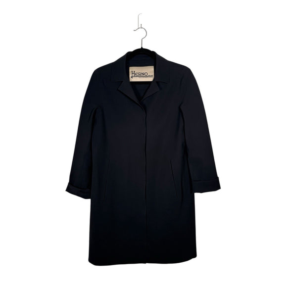 Herno Black Scuba Coat Women Size IT 44 US 8 Minimalist Snap Front Long Jacket - view 2