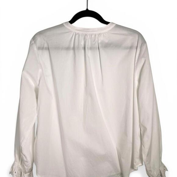 Velvet Graham Spencer White Cotton Poplin Blouse Eyelet Sleeve Women Size XS Top - view 4