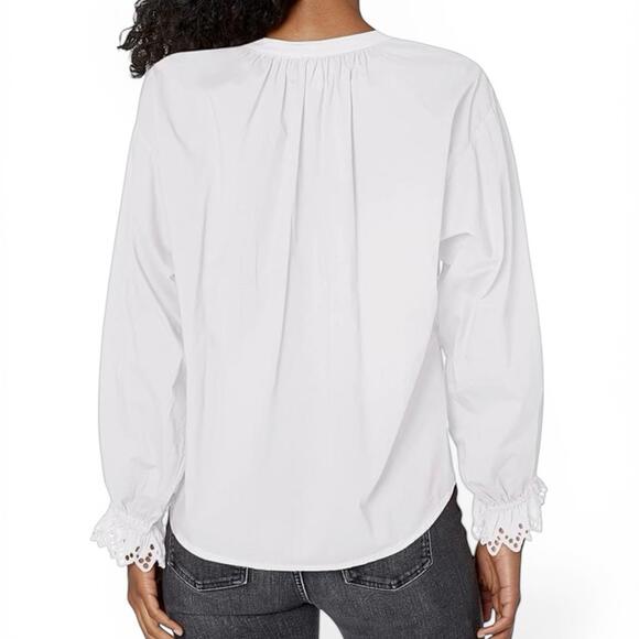 Velvet Graham Spencer White Cotton Poplin Blouse Eyelet Sleeve Women Size XS Top - view 2