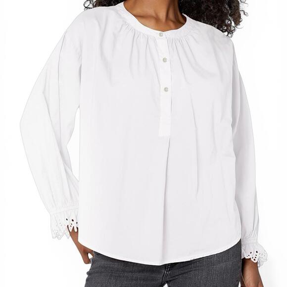 Velvet Graham Spencer White Cotton Poplin Blouse Eyelet Sleeve Women Size XS Top