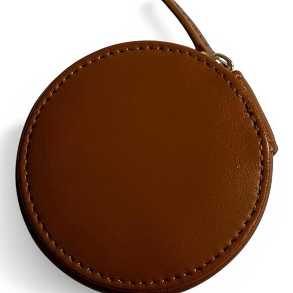 Samara Jewelry Pouch Tan Round Vegan Leather Travel Case Mini Zipper Organizer - view 5